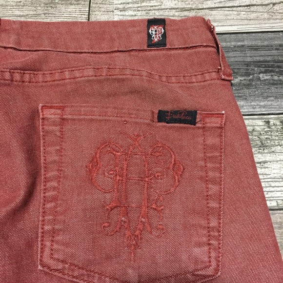 7 For All Mankind Carol Emilio Pucci Jeans Women 27 Red (Inseam 33) Straight K3 - Picture 10 of 13